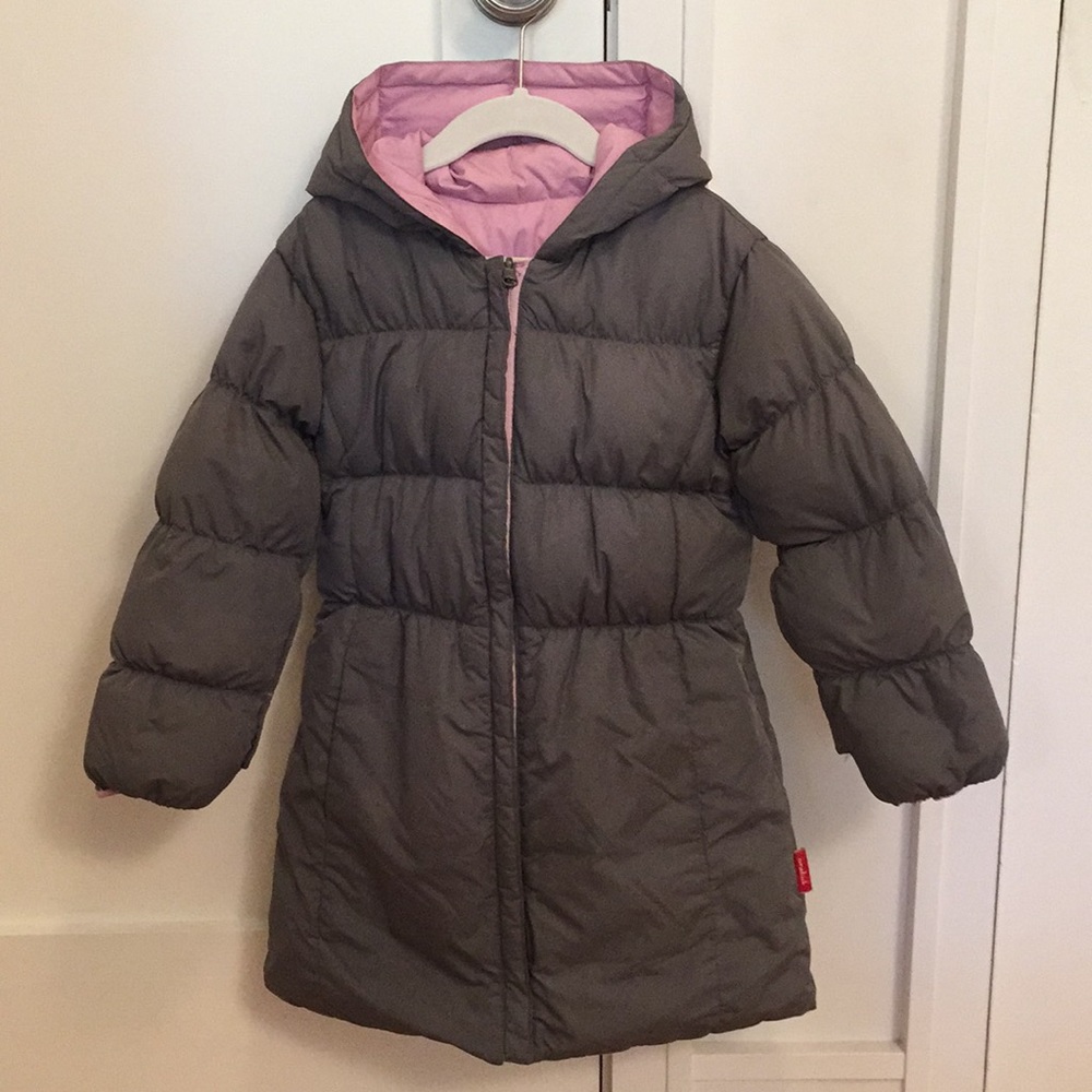 Pink/Graphite Size 5 Reversible Down Coat-One Kid